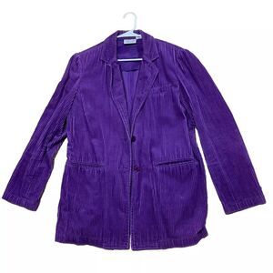NEWPORT NEWS EASY STYLE Jacket Womens 14 VTG Y2k Purple Corduroy Button Blazer